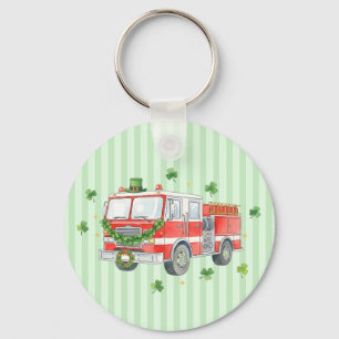 Modern Firefighter St. Patrick's Day Fire Truck Keychain