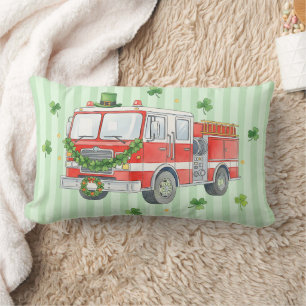 Modern Firefighter St. Patrick's Day Fire Truck Lumbar Pillow