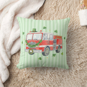 Modern Firefighter St. Patrick's Day Fire Truck Throw Pillow
