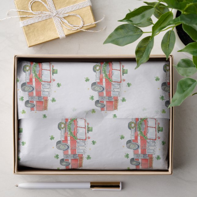Modern Firefighter St. Patrick's Day Fire Truck Tissue Paper (Gift)