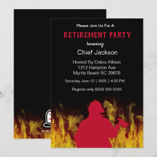 Modern Fireman/Fire Chief Silhouette Retirement   Invitation