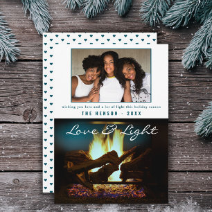 Modern Fireplace Fire Wood Cozy Christmas Photo Card