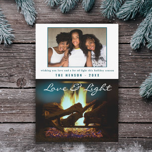 Modern Fireplace Fire Wood Cozy Christmas Photo Card