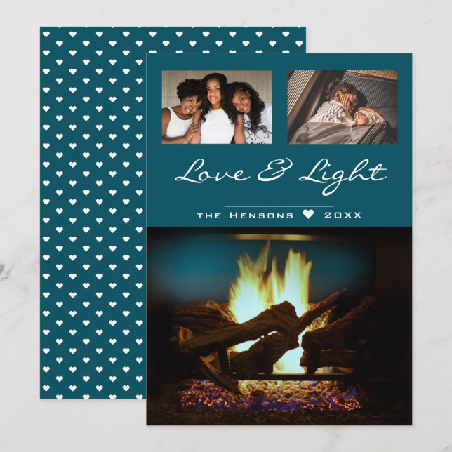Modern Fireplace Fire Wood Cozy Christmas Photo Card (Front/Back)