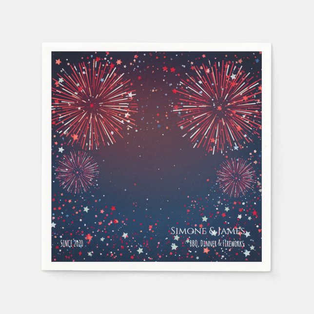 Modern Fireworks 4th of July Party Decor Napkin (Front)