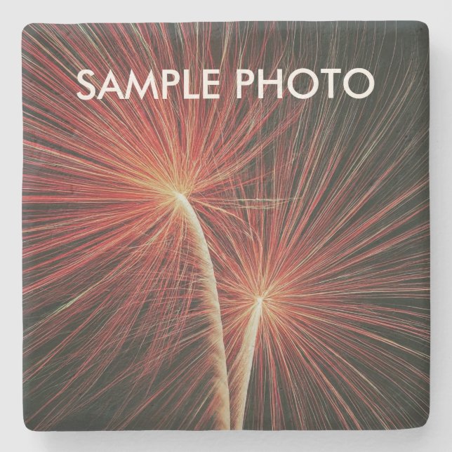 Modern Fireworks Custom Photo Party Template  Stone Coaster (Front)