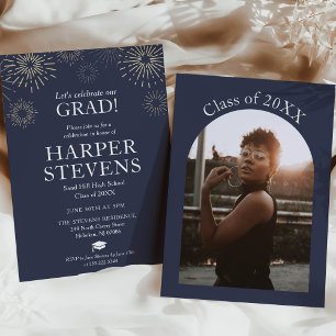 Modern Fireworks Graduation Party with Photo Invitation