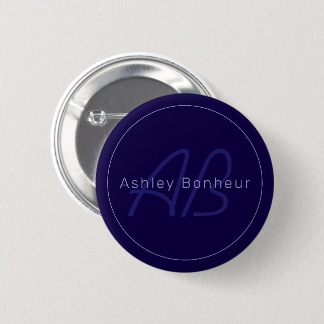 Modern First and Last Name w/Monogram 2 Inch Round Button (Front & Back)