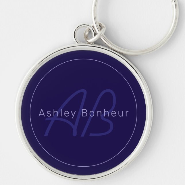Modern First and Last Name w/Monogram Keychain (Front)