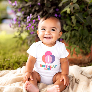 Modern First Birthday Baby Girl Pink Balloons Bodysuit