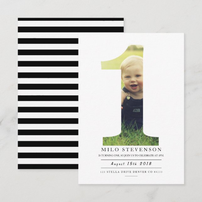 Modern First Birthday Party Invite (Front/Back)