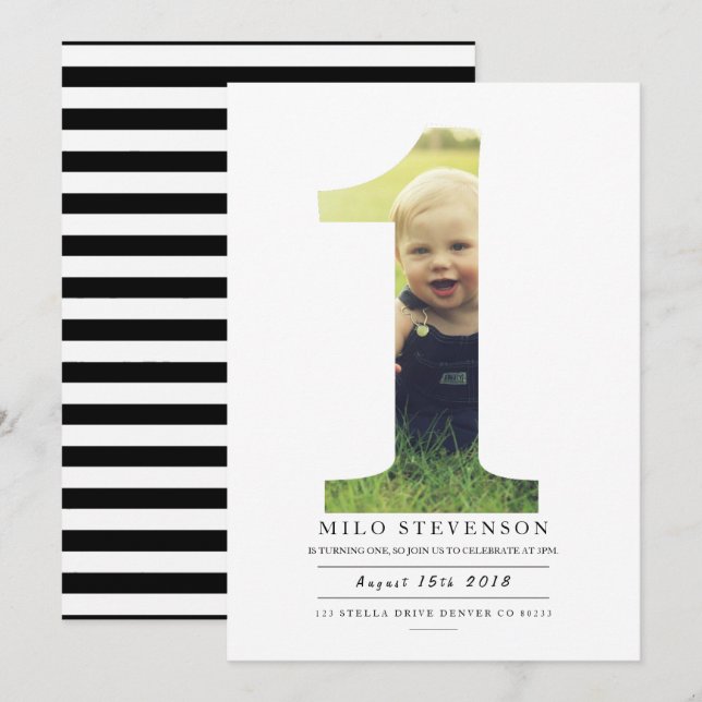Modern First Birthday Party Invite (Front/Back)