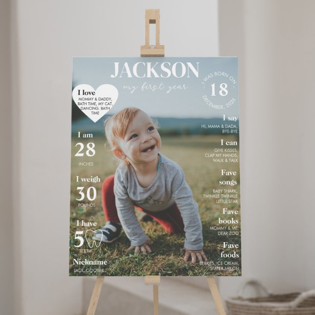 Modern First Birthday Photo Milestone Poster (Creator Uploaded)
