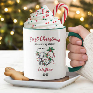 Modern First Christmas as a Nursing Student Custom Mug