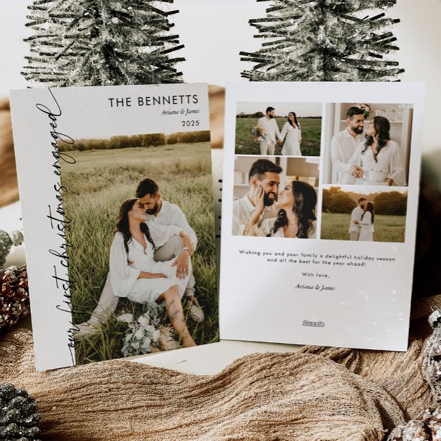 Modern First Christmas Engaged Photo Christmas Holiday Card (Creator Uploaded)