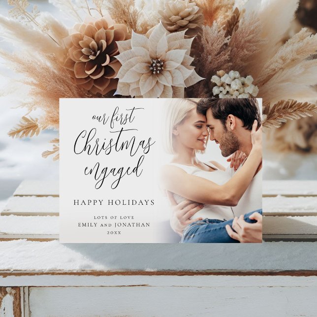 Modern First Christmas Engaged Photo Overlay Holiday Card (Creator Uploaded)