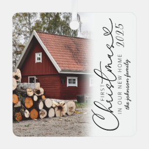 Modern First Christmas in Our New Home Metal Ornam Ornament