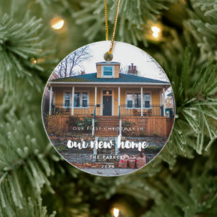Modern First Christmas in our new home Photo Ceramic Ornament