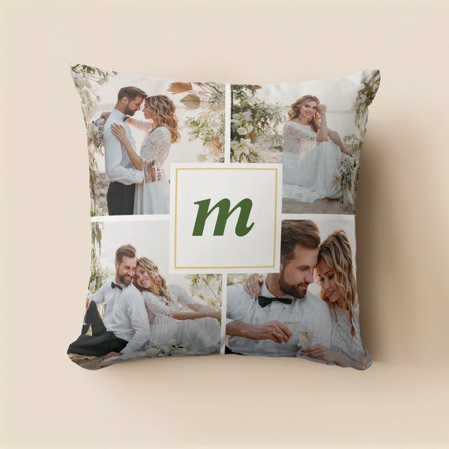 Modern First Christmas Married Couple Photo Throw Pillow (Modern First Christmas Married Couple Photo Throw Pillow)