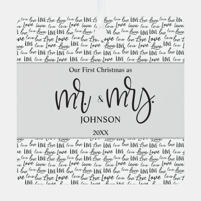 Modern First Christmas Married love wedding gift Metal Ornament (Front)