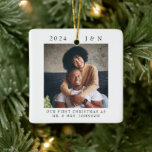 Modern First Christmas Married Photo Ceramic Ornament<br><div class="desc">Modern First Christmas Married Photo Ceramic Ornament.</div>