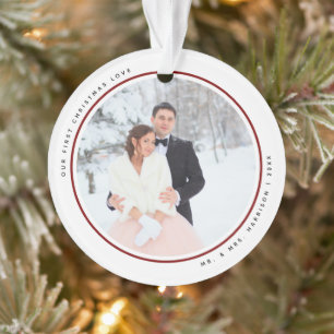 Modern First Christmas Mr and Mrs 2 Photos Acrylic Ornament