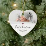 Modern First Christmas Photo Baby Ceramic Ornament<br><div class="desc">Baby's First Christmas holiday ornament. Design futures your favourite photo,  decorative accent heart in red and whimsical lettering.</div>