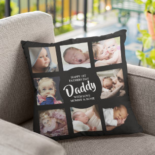 Modern   First Fathers Day   Photo Collage Throw P Pillow