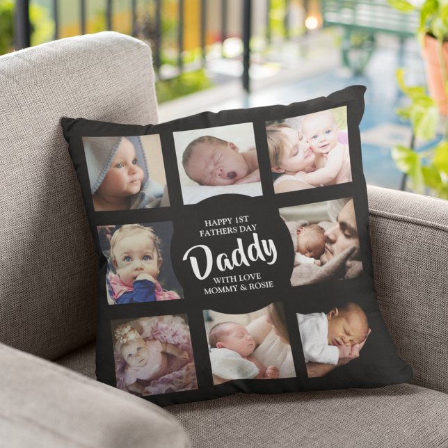Modern | First Fathers Day | Photo Collage Throw P Pillow (Creator Uploaded)