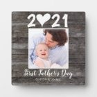 Modern First Father's Day Script Heart Wood Photo