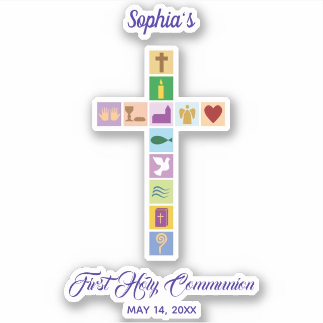 Modern First Holy Communion Colourful Cross Symbol (Front)