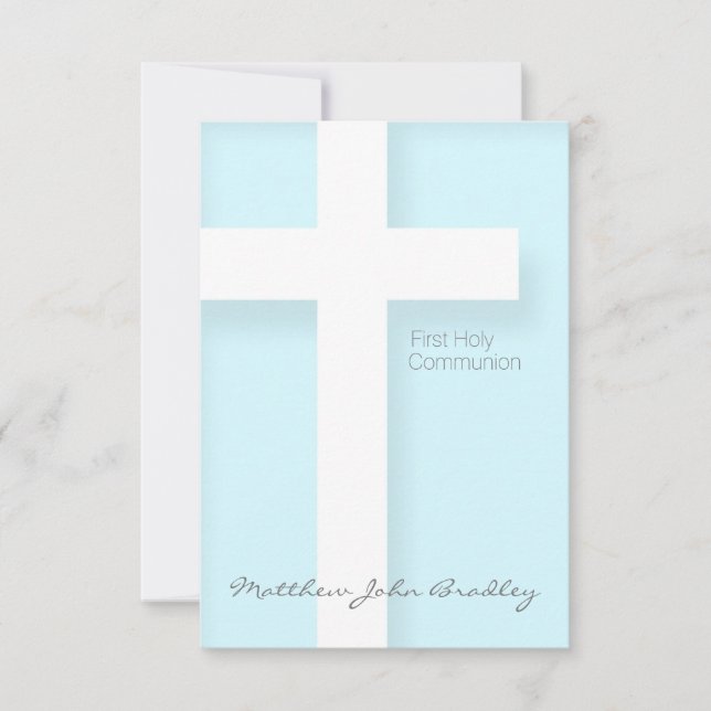 Modern First Holy Communion in Blue Invitation (Front)