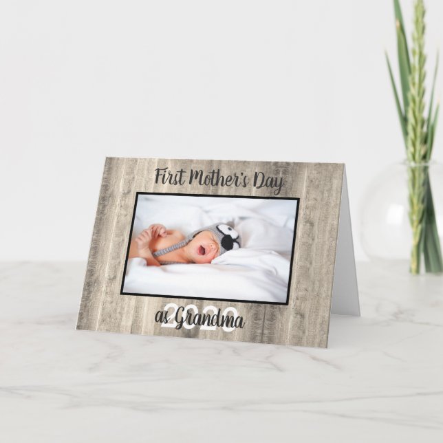 Modern First Mother's Day as Grandma Photo Wood Card (Front)