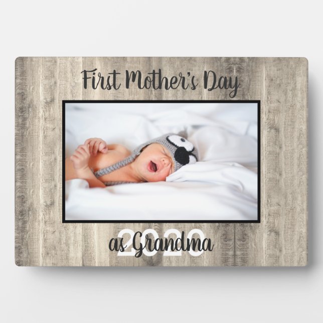 Modern First Mother's Day as Grandma Photo Wood Plaque (Front)
