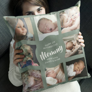 Modern   First Mothers Day   Photo Collage Throw Pillow