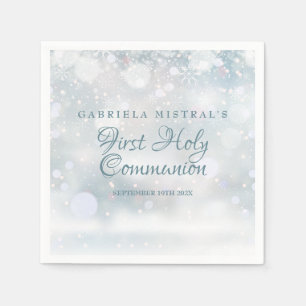 Modern First Snowflakes First Holy Communion Napkin