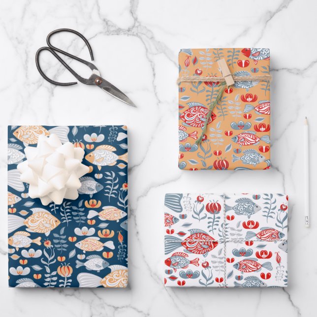 Modern Fish Pattern Wrapping Paper Sheet (Front)