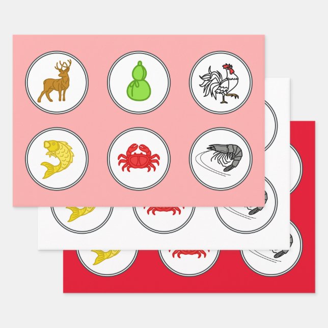 Modern Fish Prawn Crab Dice Game Betting Mats Wrapping Paper Sheet (Set)