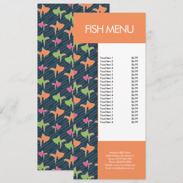 Modern Fish Seafood Restaurant Pattern Menu (Front/Back)
