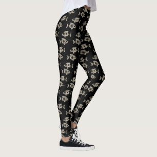 Modern Fish Swimming Black Background Leggings