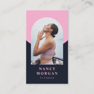 Modern Fitness Arch Photo QR Code Blush Pink Business Card