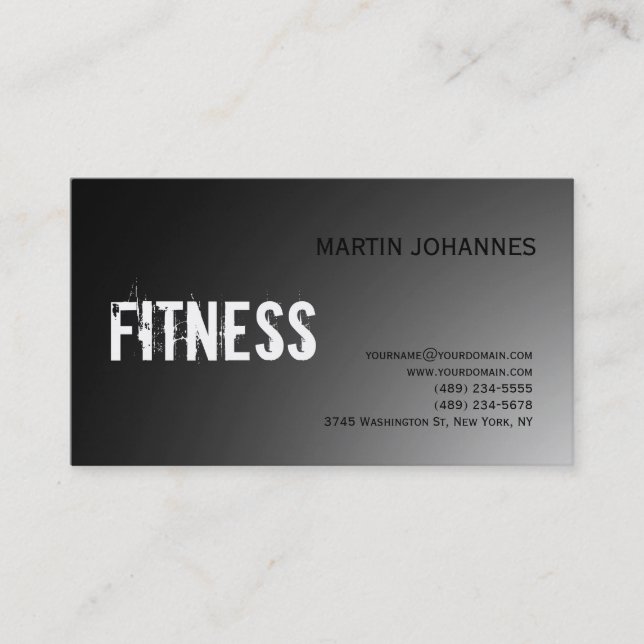 Modern Fitness Sport Grey Business Card (Front)