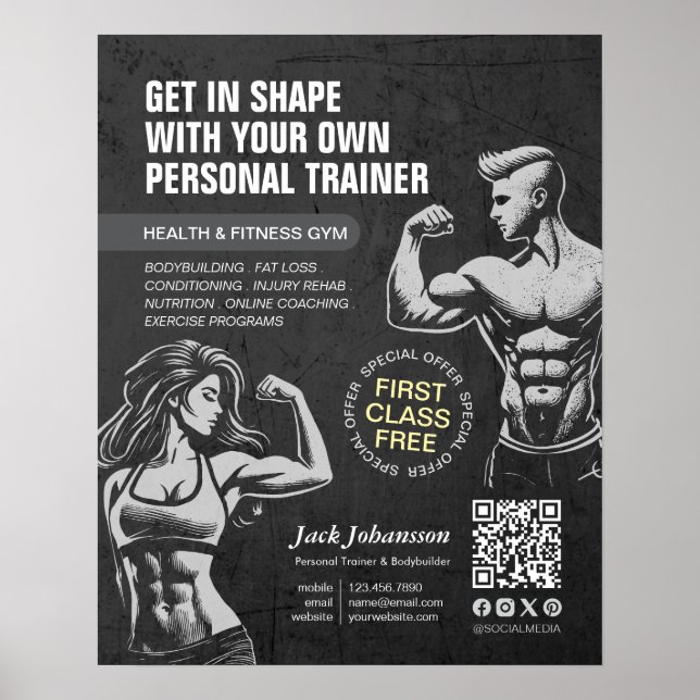 Modern Fitness Trainer Bodybuilding Gym Instructor Poster (Front)