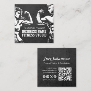 Modern Fitness Trainer Bodybuilding Gym Instructor Square Business Card