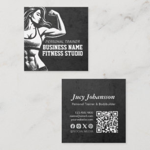 Modern Fitness Trainer Bodybuilding Gym Instructor Square Business Card