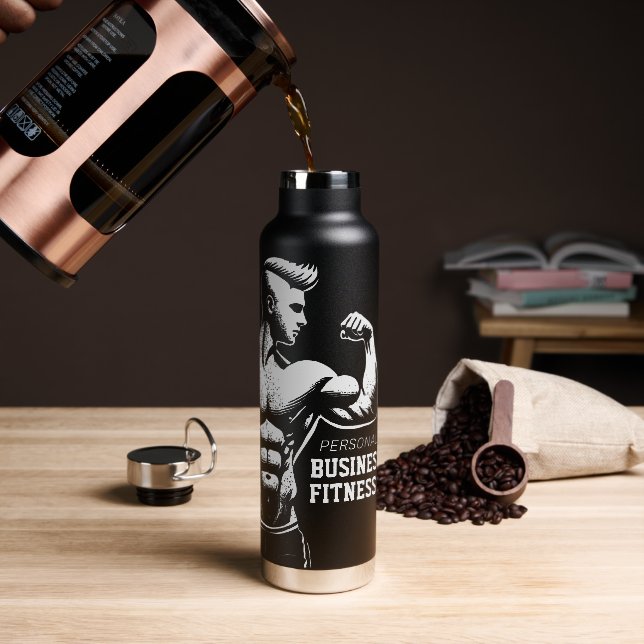 Modern Fitness Trainer Bodybuilding Gym Instructor Water Bottle (Coffee)