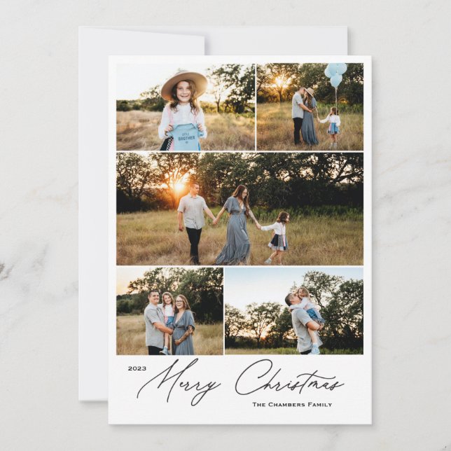 Modern five photo Merry Christmas Design Holiday Card (Front)