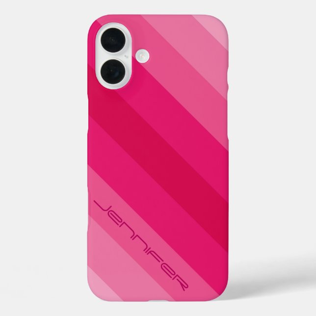 Modern Five Pink Diagonal Stripe Minimalist, Name Case-Mate iPhone Case (Back)