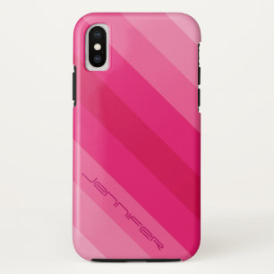 Modern Five Pink Diagonal Stripe Personalized Name Case-Mate iPhone Case
