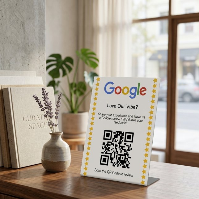 Modern Five Star Google Review QR Code Rating Pedestal Sign (Creator Uploaded)